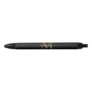 Elegant Black Gold Monogram Script Name Stylish Ink Pen