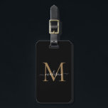 Elegant Black Gold Monogram Script Name Stylish Lu Luggage Tag<br><div class="desc">Elegant Black Gold Monogram Script Name Stylish Bag Tag</div>