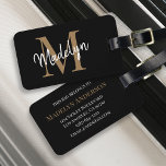 Elegant Black Gold Monogram Script Name Stylish Luggage Tag<br><div class="desc">Elegant Black Gold Monogram Script Name Stylish Luggage Tag.Easily personalise this modern elegant luggage tag with your custom monogram and name.</div>