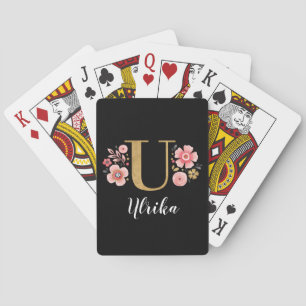 Elegant Black Gold Monogram Script Playing Cards