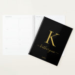 Elegant Black Gold Monogram Script Typography Planner<br><div class="desc">Chic Elegant  Gold Monogram Script on a chic Black Planner. Easy to customise with your own name and details. Perfect for your luxury lifestyle! Please contact us at cedarandstring@gmail.com if you need assistance with the design or matching products.</div>