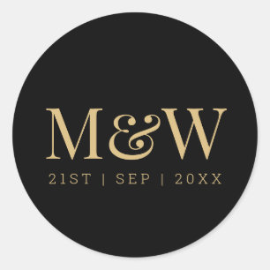 Elegant Black Gold Monogram Wedding Classic Round Sticker