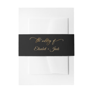 Elegant Black & Gold Monogram Wedding Invitation Belly Band