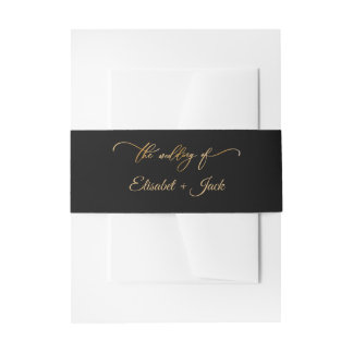 Elegant Black & Gold Monogram Wedding Invitation Belly Band