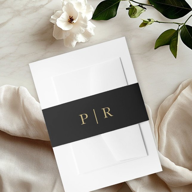 Elegant Black Gold Monogram Wedding Invitation Belly Band (Creator Uploaded)