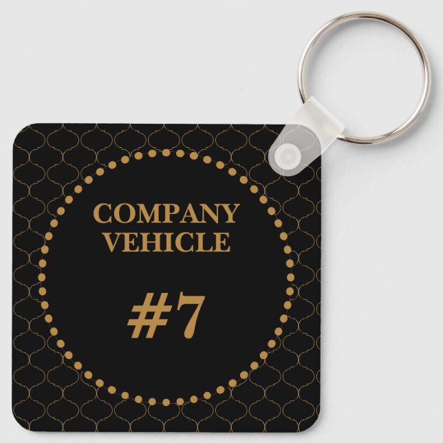 Elegant Black Gold Monogram with Custom ID Key Ring (Back)