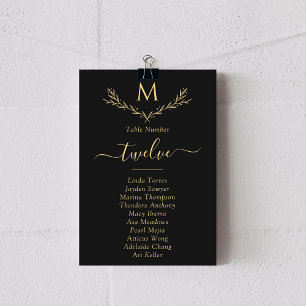 Elegant Black & Gold Monogram Wreath Wedding Cards
