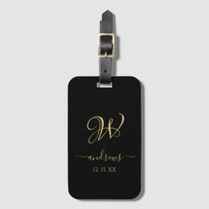 Elegant Black gold monogrammed Luggage Tag