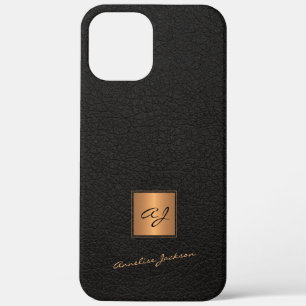 Elegant black gold monogrammed script name iPhone 12 pro max case