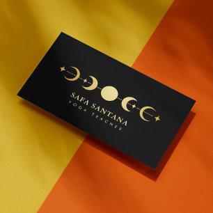 Elegant Black & Gold Moon Phases Yoga Teacher Business Card