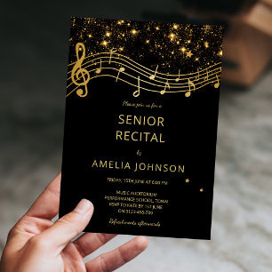 Elegant Black Gold Music Senior Recital Invitation