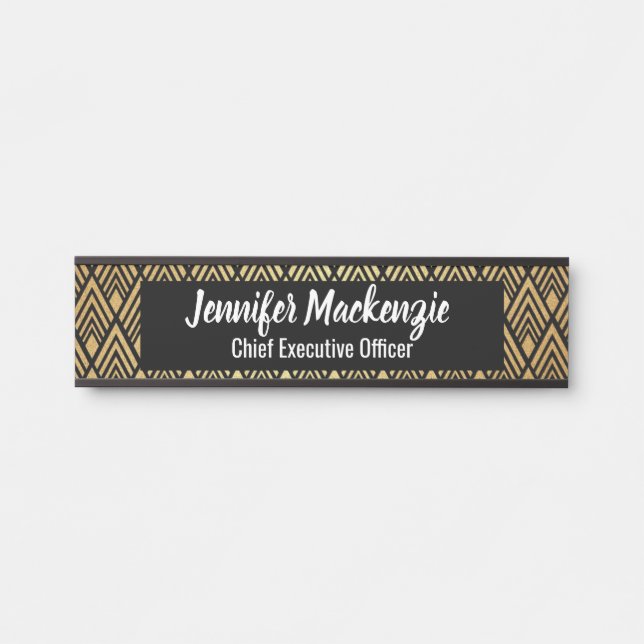 Elegant Black Gold Name Plate Art Deco Door Sign (Front)