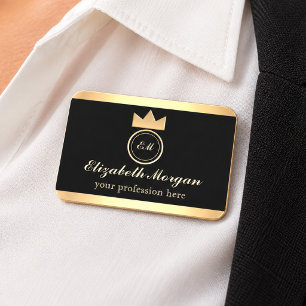Elegant Black Gold Name Tag