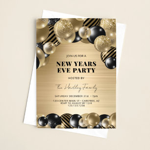 Elegant Black Gold New Years Eve Invitation