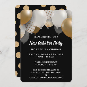Elegant Black & Gold New Years Eve Party Invitation
