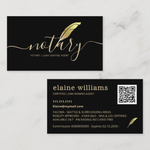 Elegant Black Gold Notary Loan Signing Agent Business Card
