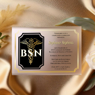 Elegant Black   Gold Nurse BSN Graduation Party Acrylic Invitations