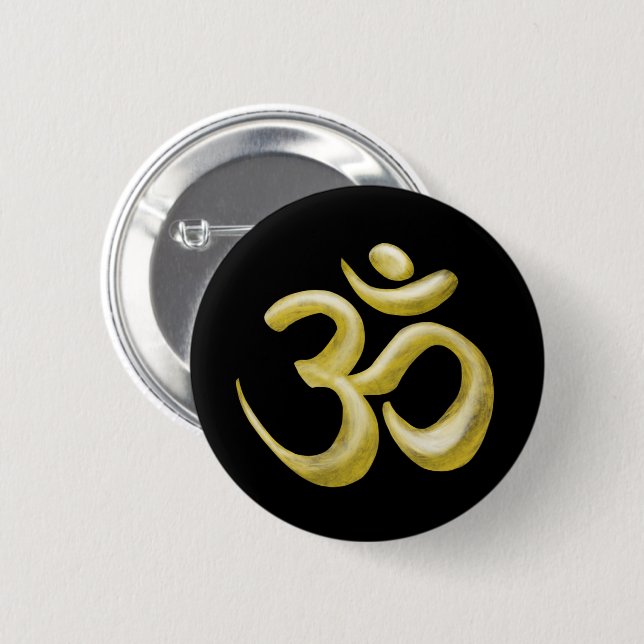 Elegant Black Gold Om Sanskrit Symbol 6 Cm Round Badge (Front & Back)