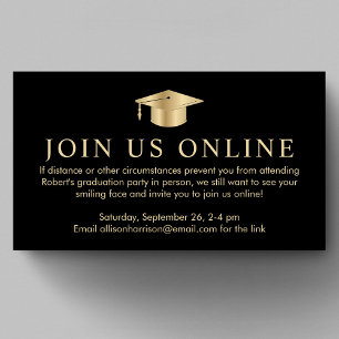 Elegant Black Gold Online Graduation Party Enclosure Card