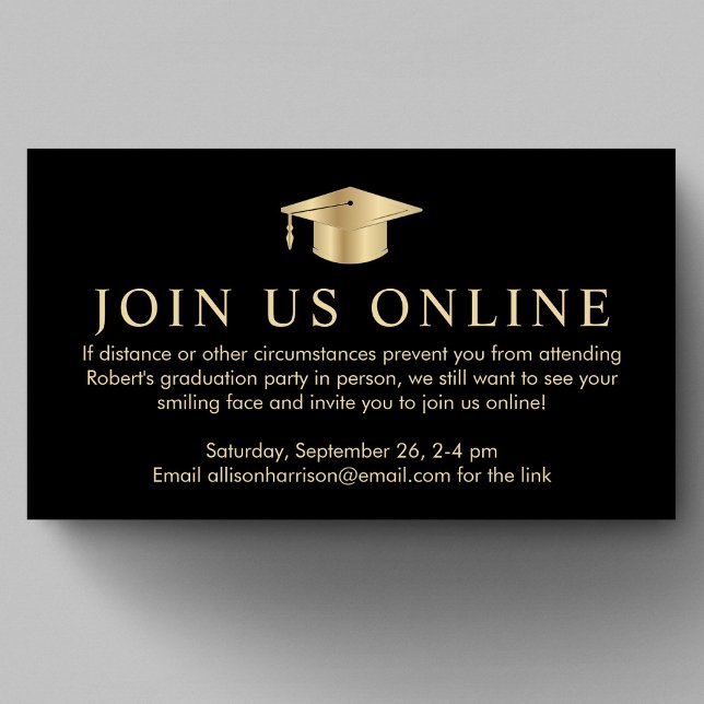 Elegant Black Gold Online Graduation Party Enclosure Card (Creator Uploaded)