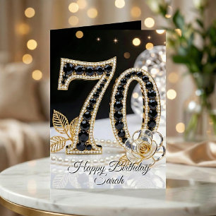 Elegant Black Gold Onyx Pearl 70th Birthday Card