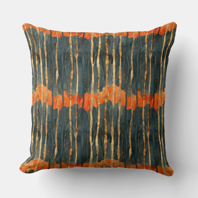 Elegant black gold orange abstract striped  cushion (Front)