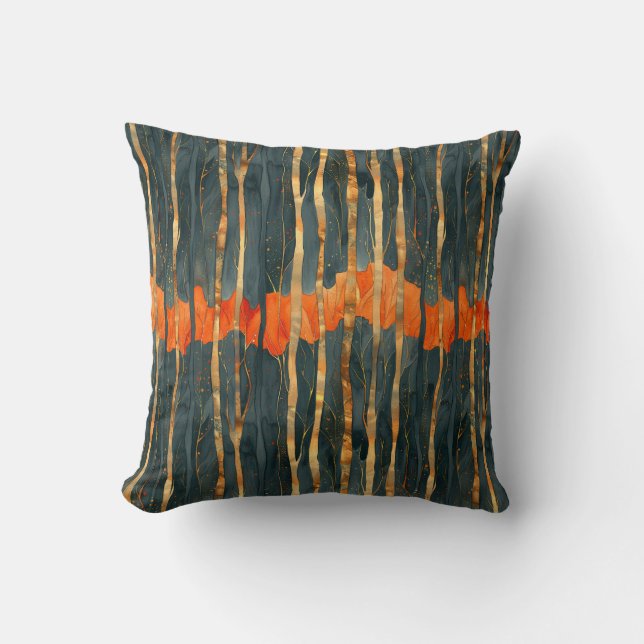 Elegant black gold orange abstract striped  cushion (Front)