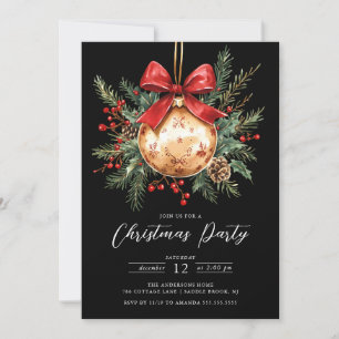 Elegant Black Gold Ornament Christmas Invite