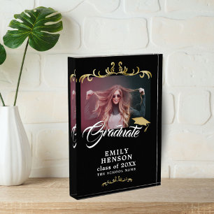 Elegant Black Gold Ornaments Grad Graduation  Photo Block