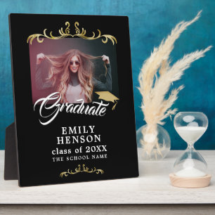 Elegant Black Gold Ornaments Grad Graduation Photo Plaque