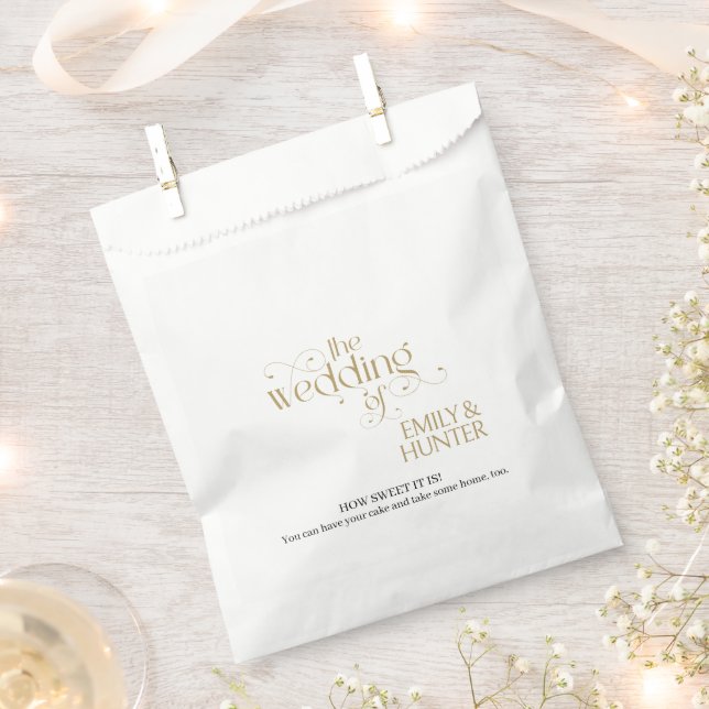  Elegant Black Gold Ornate Typography Wedding Cake Favour Bag (Clipped)