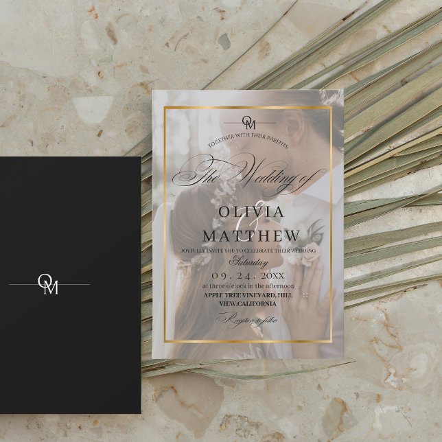 Elegant Black & Gold Overlay 2 Photo Wedding Invitation (Creator Uploaded)