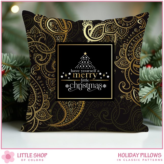 Elegant Black Gold Paisley Christmas Cushion (Creator Uploaded)