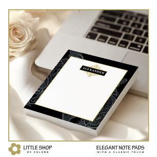 Elegant Black Gold Paisley Customisable Monogram Notepad