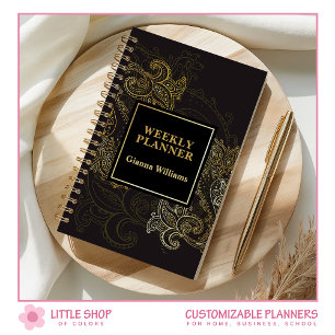Elegant Black Gold Paisley Customisable Planner