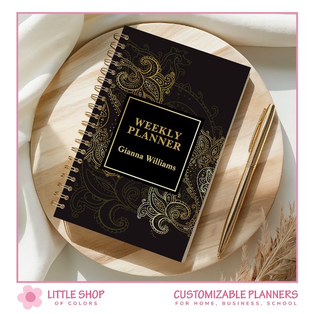 Elegant Black Gold Paisley Customisable Planner (Creator Uploaded)