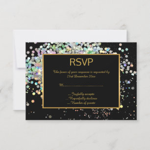ELEGANT BLACK GOLD PASTEL HOLOGRAPHIC CUSTOM RSVP CARD