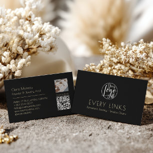 Elegant Black gold Permanent Jewellery QR Code Business Card