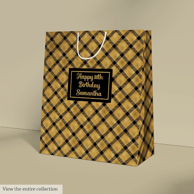 Elegant Black Gold Personalised Birthday Gift Bag (Elegant Black Gold Personalized Birthday Gift Bag)