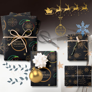 Elegant Black & Gold Personalised Christmas Wrapping Paper Sheet
