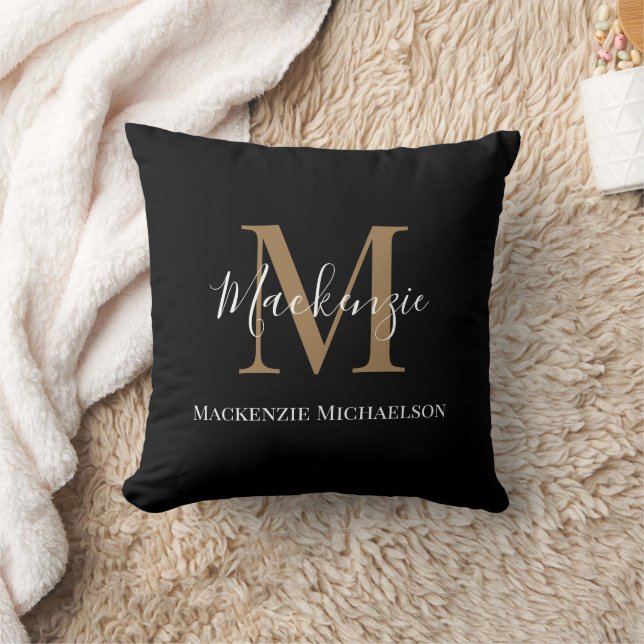 Elegant Black Gold Personalised Monogram Name   Cushion (Blanket)