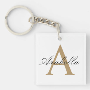 Elegant Black Gold Personalised Monogram Name Key Ring