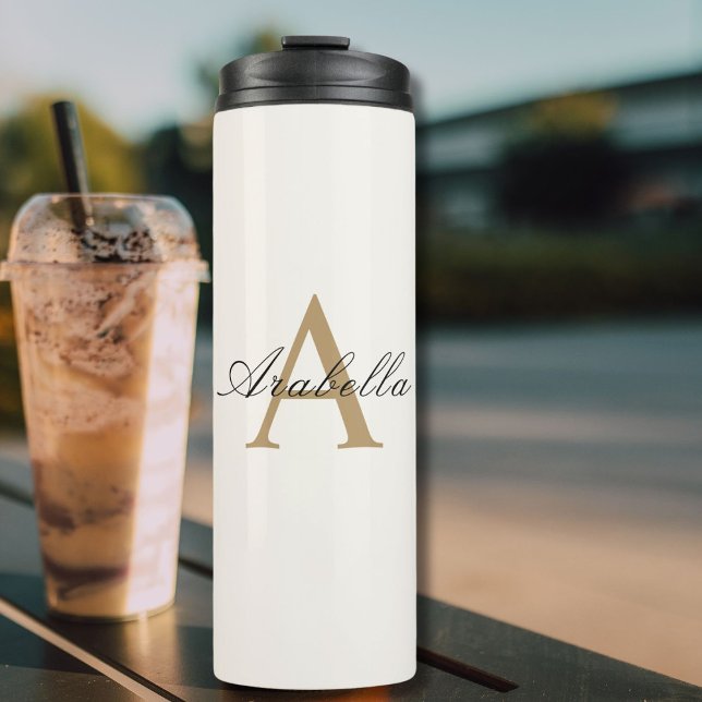 Elegant Black Gold  Personalised Monogram  Name  Thermal Tumbler (Creator Uploaded)