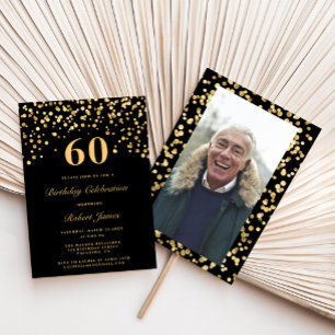 Elegant Black Gold Photo 60th Birthday Party Invitation