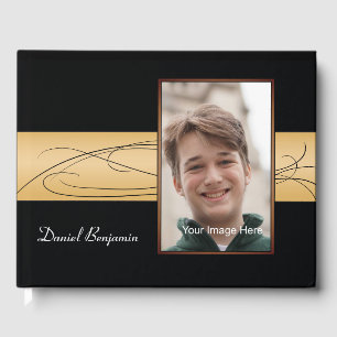 Elegant Black Gold Photo Bar Mitzvah Guest Book