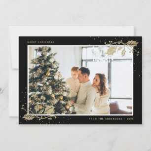 Elegant Black Gold Photo Christmas Card