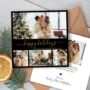 Elegant Black Gold Photo Christmas Holiday Card