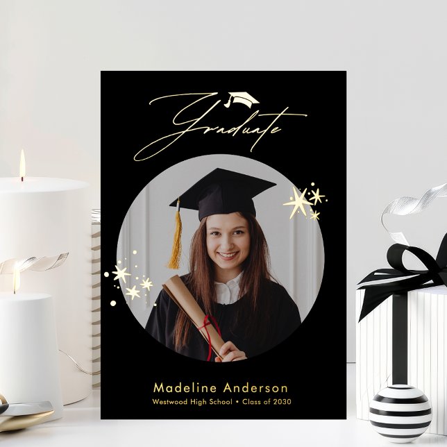 Elegant Black Gold Photo Graduation Announcement (Creator Uploaded)