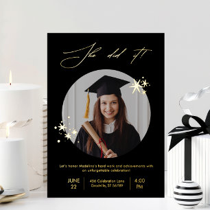 Elegant Black Gold Photo Graduation Party