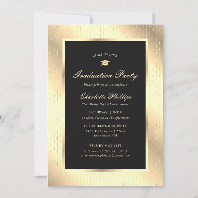 Elegant Black Gold Photo Graduation Party Invitation (Back)